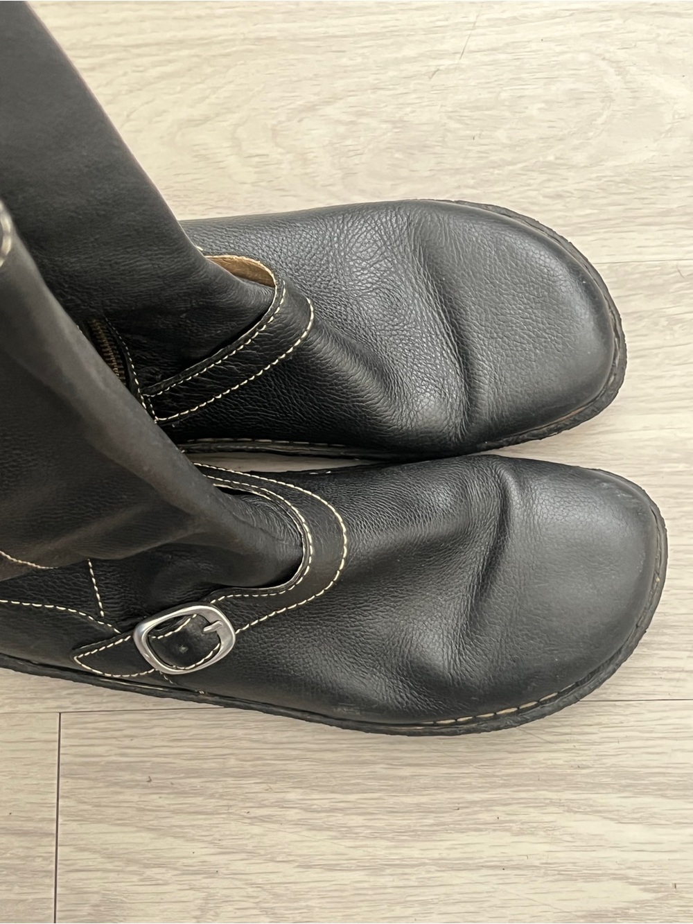 Born Black Leather Mid-Calf Heeled Zip Boots with Buckle Accent - Picture 3 of 10